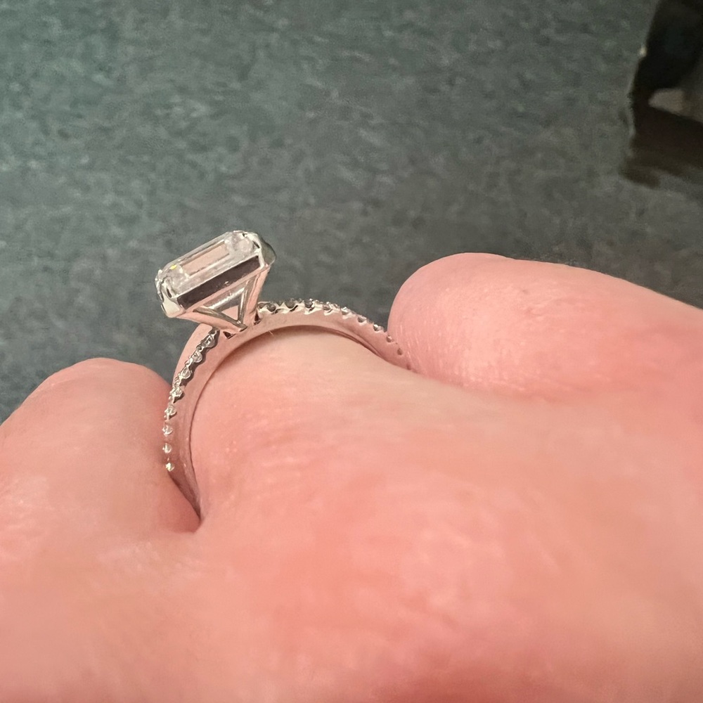 14k Sideway emerald cut Moissanite engagement ring conflict free 7 3/4 - Picture 9 of 11